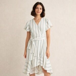cAbi Boardwalk Wrap Dress XLarge White Blue Striped Style 6591